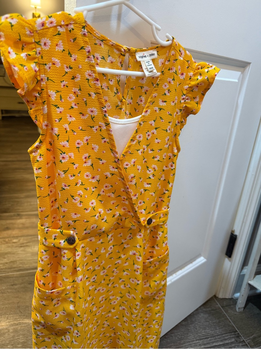 Yellow Floral Sleeveless Wrap Dress for Kids